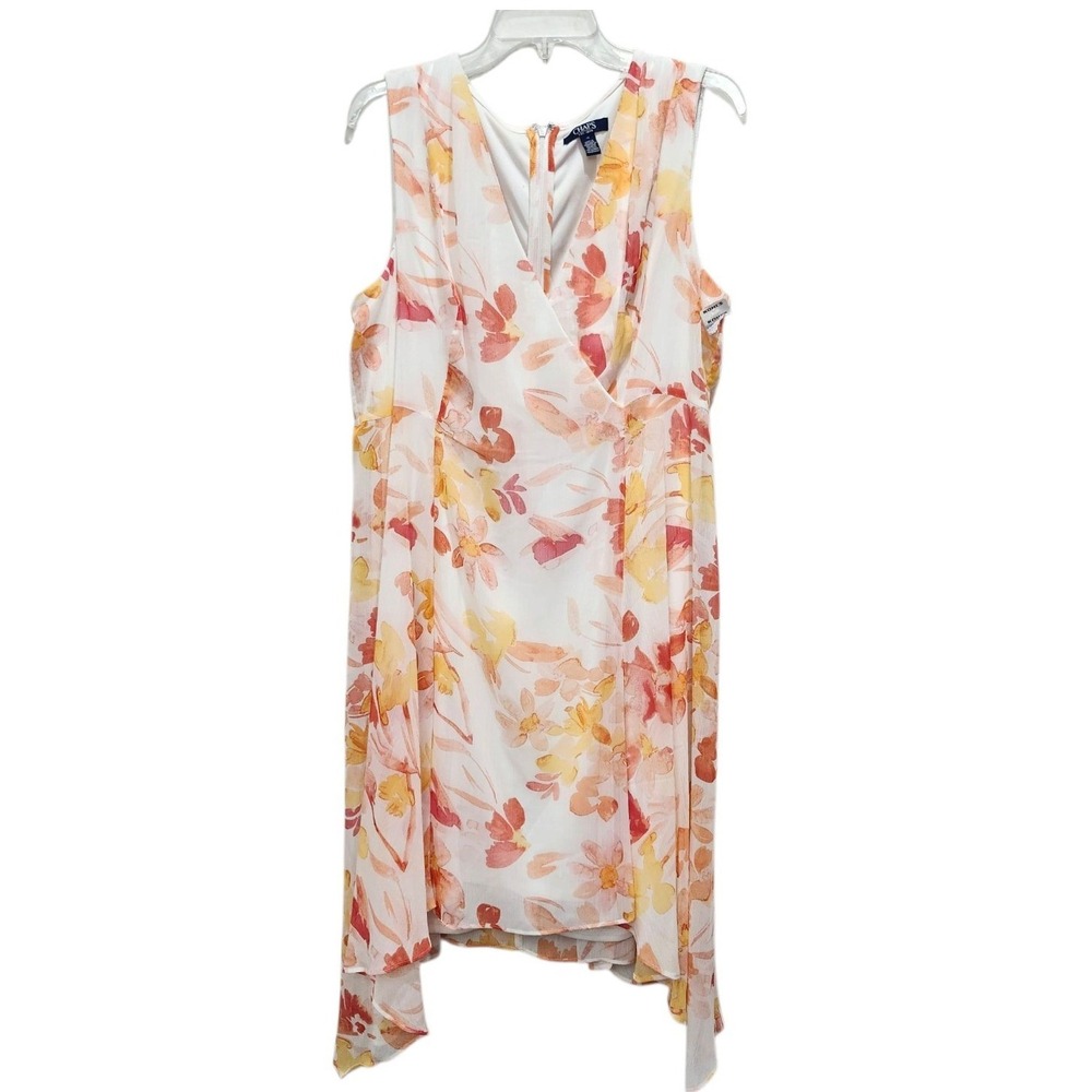 Chaps Dress Floral Watercolor Chiffon Asymmetrical Faux Wrap Size 16‎
